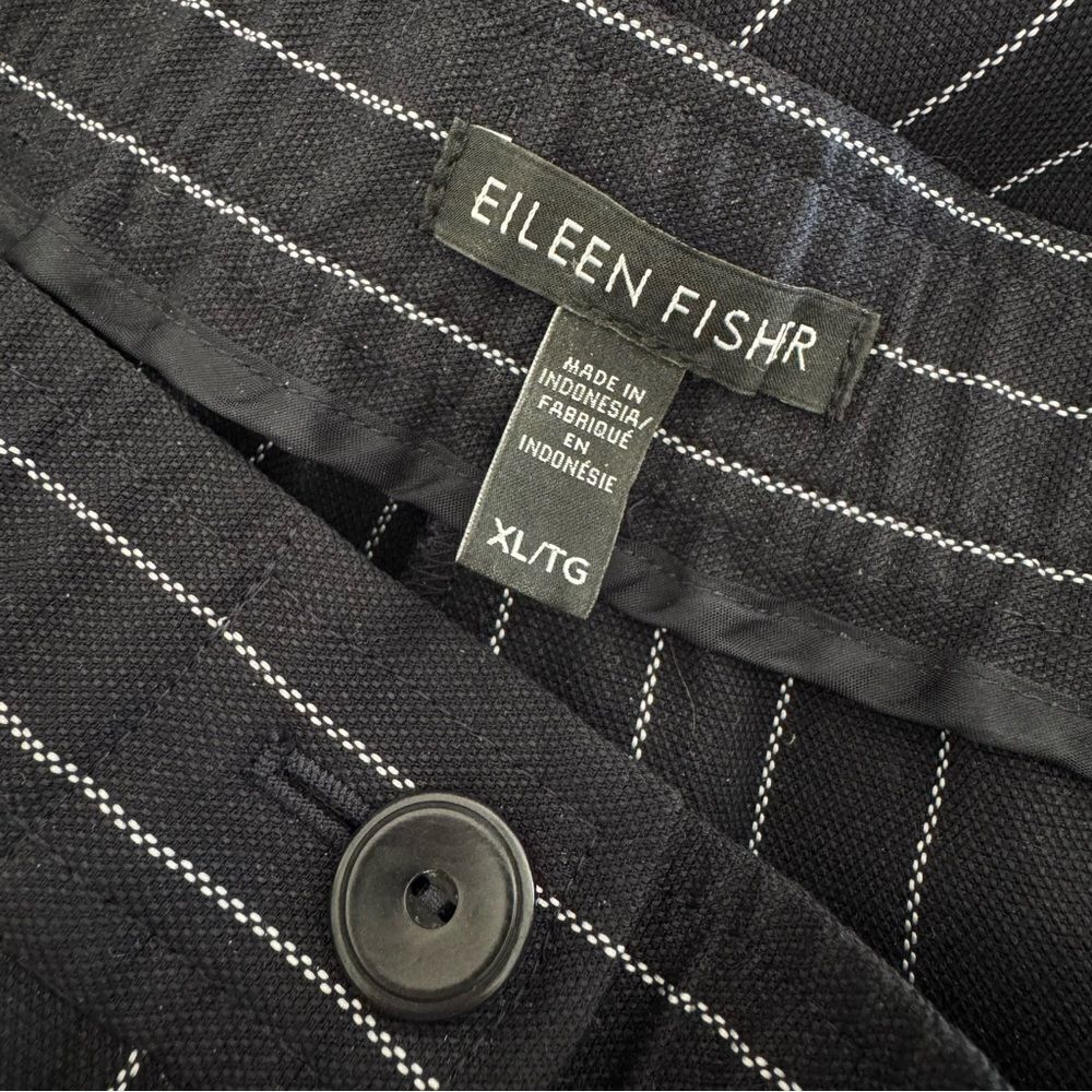 NEW Eileen Fisher Navy Blue white Pinstripe Wide Leg Crop Trouser Pant Size XL - Picture 7 of 8